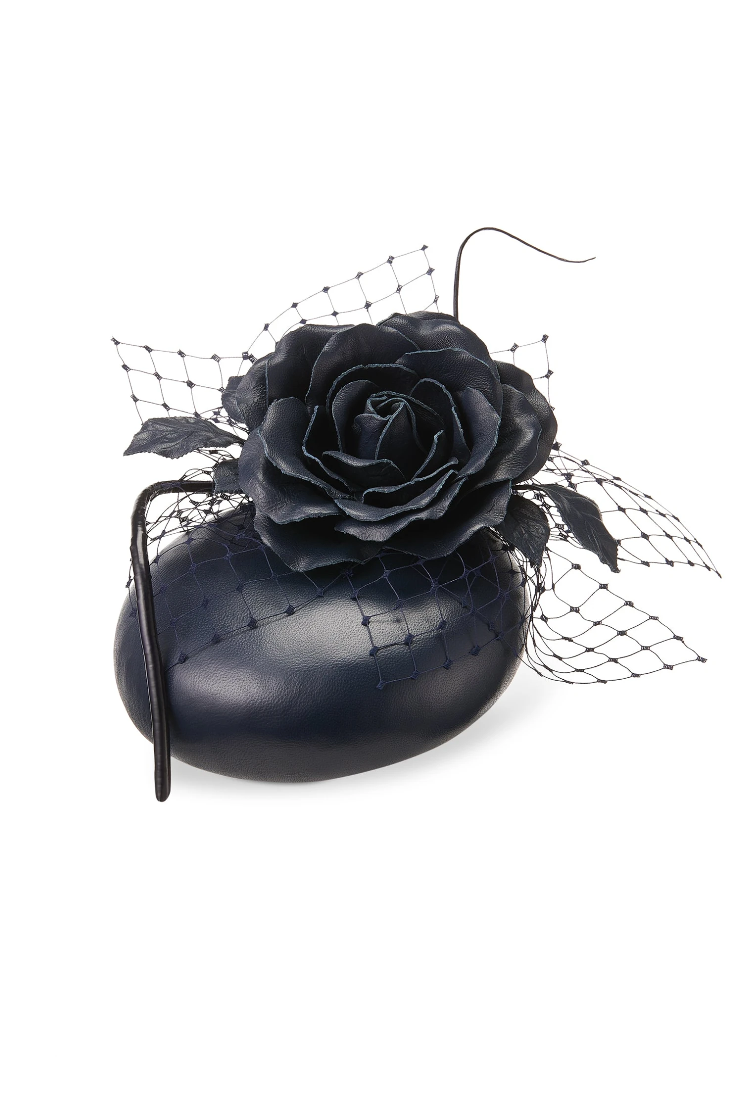 Rose Bud Navy Leather Percher Hat - Image 2